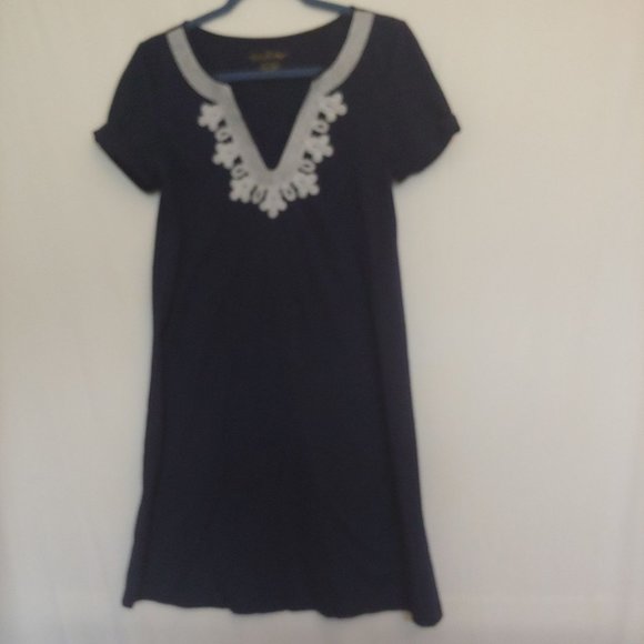 Lilly Pulizer Navy with white yoke stitching pattern short sleeve dress Small - Picture 1 of 12